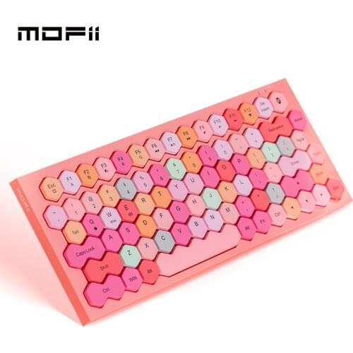 MOFii Dual mode Bluetooth Keyboard Multimedia Hexegon Keycaps Rechargeable Bluetooth and Wired Pink keyboards for Mac PC Laptop