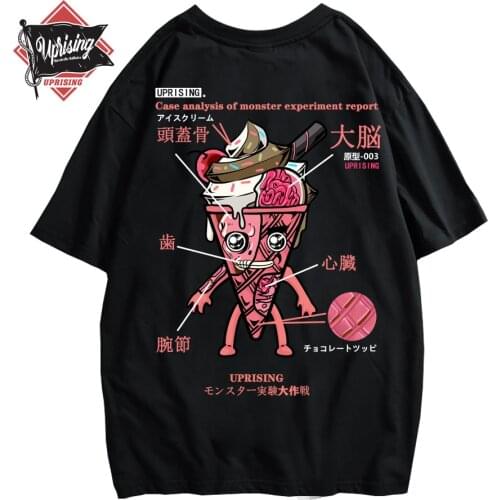 Men Hip Hop T Shirt Funny Ice Cream Anatomy Harajuku Japanese Kanji T-Shirt Streetwear Japan Tshirt Cotton Summer Tops Tees