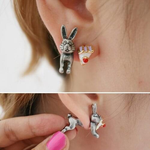 IVYYE Flying Rabbit 3D Fashion Anime Cartoon Earring Cute Animal Stud Earrings For Women Girls Kids Jewelry XMAS New Gift