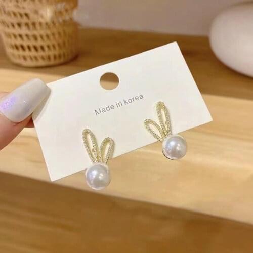Round pearl girl cute sweet bunny earrings Fashion Simple Everyday Teen Birthday Gift New Women jewelry