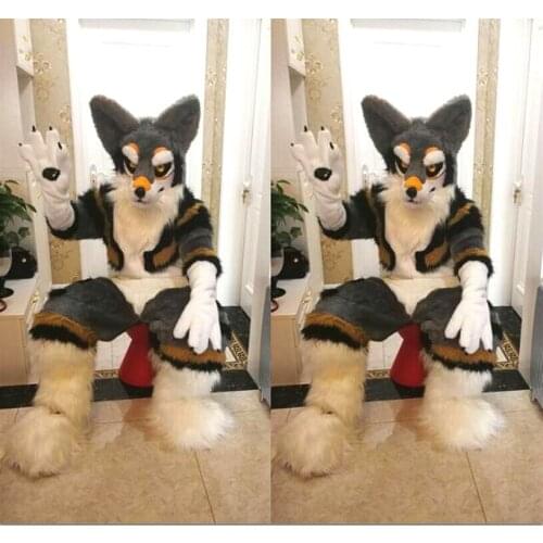 Cool Halloween Party Fursuit Unisex Adult Kid Grey Husky Wolf Dog Fox Fursuit Furry Costume Animal Cosplay Fancy Dress