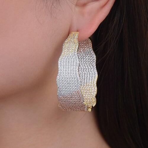 LARRAURI Fashion Jewelry Geometric Shape Big Hoop Cubic Zirconia Inlaid Hoop Earrings Luxury Dubai boucle d'oreille femme 2019