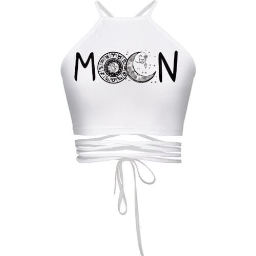 W-Yunna 2021 Summer Digital Print Crop Tops Moon Sun Print Backless Sexy Bohemian Tank Top