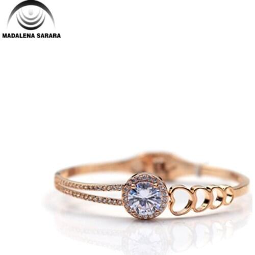 MADALENA SARARA AAAA Zircon Inlaid Bracelet Gold Tone Copper Bracelet Hearts Style Inlaid Women Jewelry Luxury Easy Open