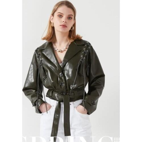 Trendy Spring and Autumn Punk Leather Jackets Female Punk Style Lapel Womens pu Motorcycle Clothing Rivet Short Jacket F2838