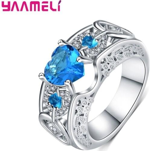 Dropshipping Fashion Women Wedding Jewelry Heart Design Shining CZ Crystal 925 Sterling Silver 925 Ring Fashion Accessories