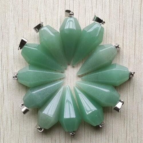 Wholesale 12pcs/lot Fashion natural green aventurine Pendulum Pyramid Pendants 16x34mm For DIY jewelry making free shipping