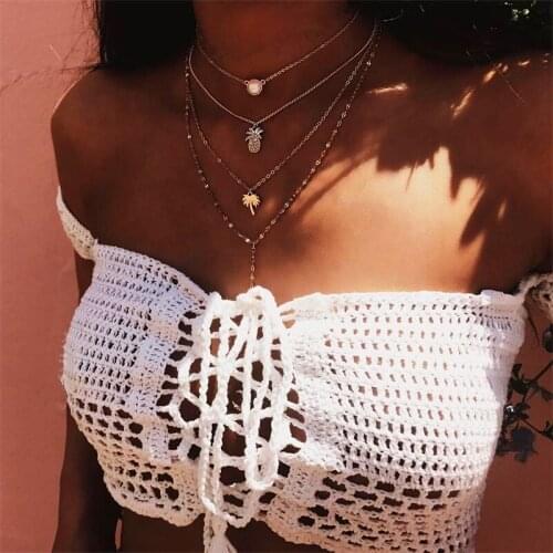 Bohemian Gold Pineapple Multi Layer Collar Statement Chain Neckalce For Women Choker Pendant Jewelry Accessories Gift Wholesale