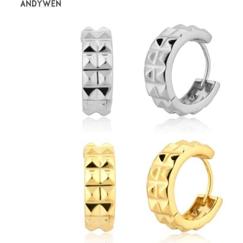 ANDYWEN 925 Sterling Silver Gold 13mm Piercing Hoop Large Thick Women Huggies Loop Circle Geometric Pendiente Large Jewelry