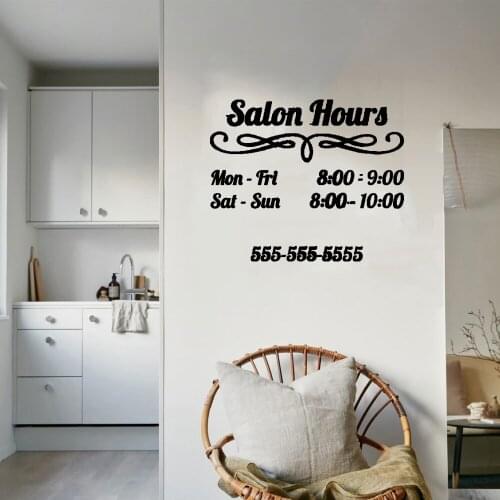 Custom Salon Work Hours Wall Sticker Hair Salon Window Decal Working TimetableMurals Shop Decoration Vinyl ov509