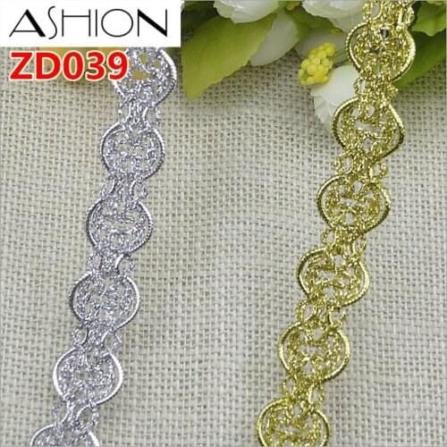 Width 20mm gold silver polyester curve braided lash Crochet lace ribbon trim with edge ZD039