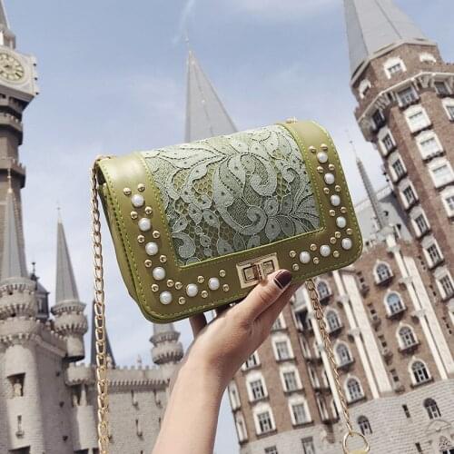 2020 new pearl small bag female bag Korean fashion lace small square bag wild chain shoulder bag messenger bag trend
