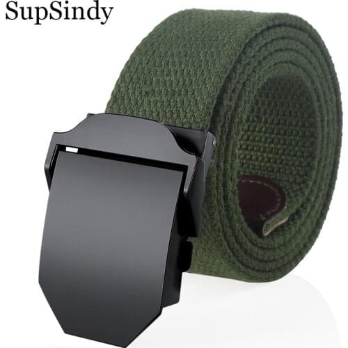 SupSindy Fashion Men Canvas Belt luxury Black metal buckle jeans belts for Men Waistband Army Military tactical belts male strap