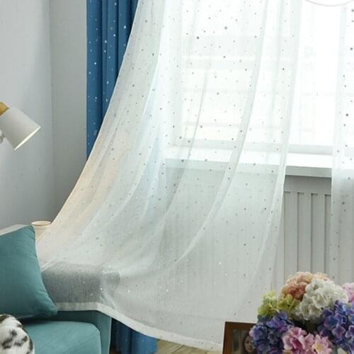 2019Light Shiny Sliver White Star Tulle Curtains For Living Room Sheer For Window Tulle Drapes The Bedroom Transparent Curtains