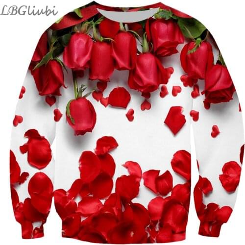 LBG new rose 3D printed long sleeves men and women casual long sleeve Harajuku fashion sweatshirt