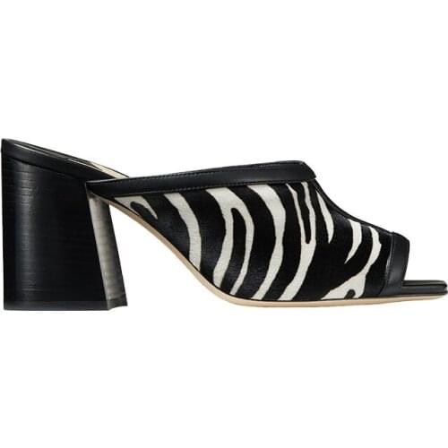 2020 Women Design Shoes Genuine Leather Fashionable Square High Heel Zebra Skin Patent Slip-On Style