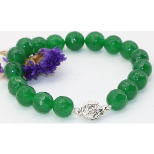 Top quality 10mm chalcedony green jades stone beads faceted round beads bracelets stone women fashion diy jewelry 8inch B2709