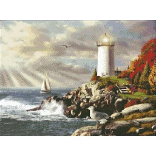 Top Quality Seaside lighthouse Sewing kit Embroidery Needlework 14CT Unprinted Cross Stitch Kits Art DIY Handmade Home Decor