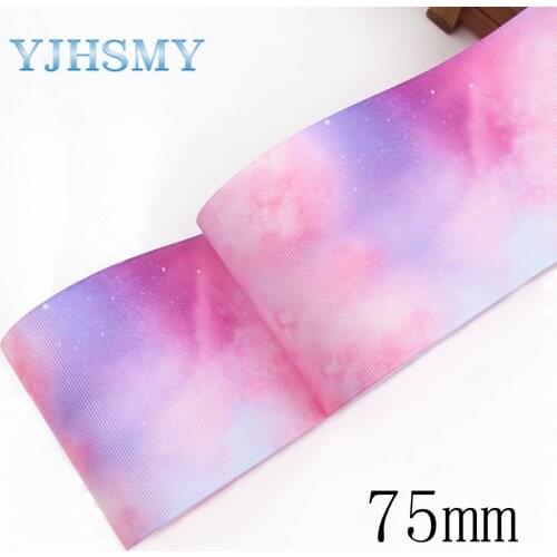 YJHSMY I-191015-2456,10yards 75mm Colored starry sky Thermal transfer Printed grosgrain Ribbons,Clothing DIY handmade materials