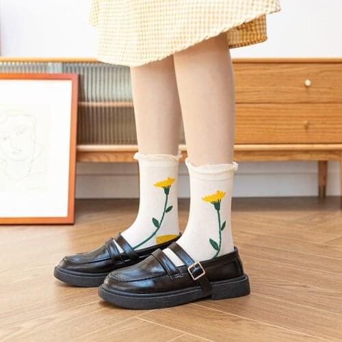 Women Socks Cotton Flower Plant Kawaii Cute Funny Casual Female ruffle White Hosiery Streetwear Harajuku Crew Sock Calcetines