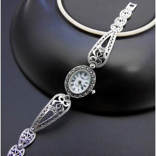 Genuine s925 pure silver jewelry Thai silver watch female retro fashion new silver bracelet woman watch
