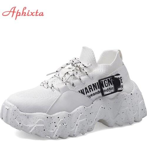 Aphixta 2021 Cotton Fabric Height Increasing Sneakers Womens Shoes Platform Chunky Sole Air Mesh Boots Thick Sole Shoes Woman