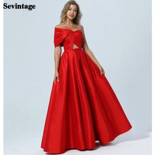 Sevintage Red A Line Satin Prom Dresses One Shoulder Pleats Evening Gowns Plus Size Formal Women Wedding Party Dress Bridesmaid