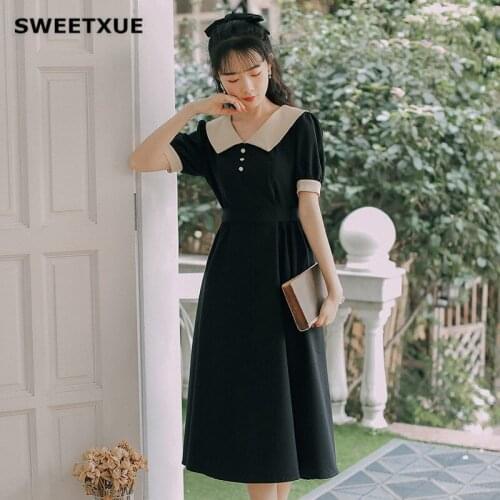 SWEETXUE Hot Sale 2021 Women Summer Peter Pan Collar Long Dress Vestidos