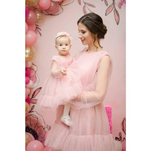 Long Sleeve Mother Daughter Birthday Party Matching Dresses Elegant Mom and Girls Celebrity Dresses Custom