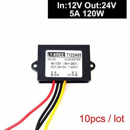 10Pcs DC 12v to 24v Converter Regulator 5A 120W Power Supply Adapter Step up for Motor Car Truck Vehicle Boat Solar System etc