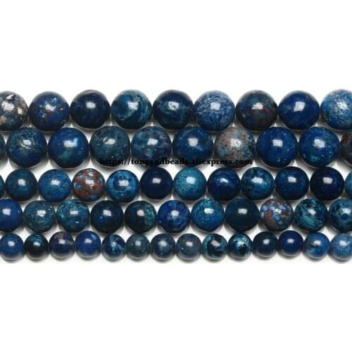 15" Natural Stone New Lapis Lazuli Color Sea Sediment Turquoises Imperial Jaspers Round Loose Beads 6 8 10MM