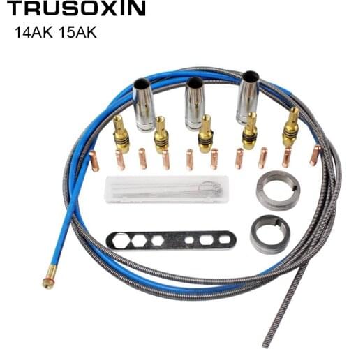 23pcs 15AK 14AK Binzel Torch/Gun Consumables Electrode and Shield Cups and Link Rod Tips Wire Feeder Wheel Wire Feed Tube Needle