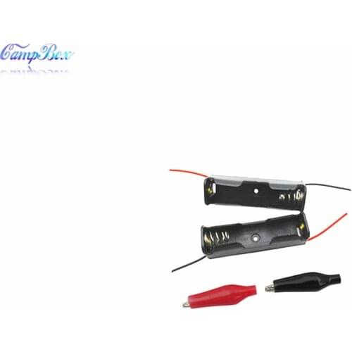50Pcs 1xAA Battery Case Holder Socket Wire Junction Boxes With Wires, Black+Red Crocodile Alligator Clip