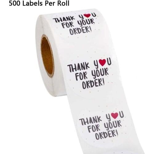 500pcs/roll Round Thank You for Your Order Heart Sticker Handmade Seal Labels