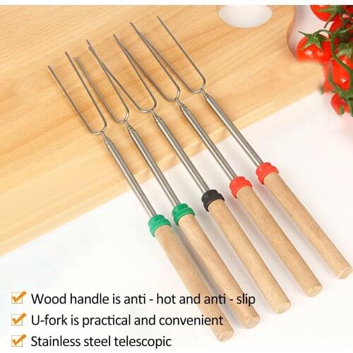82cm Stretchable BBQ Skewers Reusable Roasting Forks With Bag Camping Hot Dog Roast Fork Steel Barbecue Tool Grill Accessories