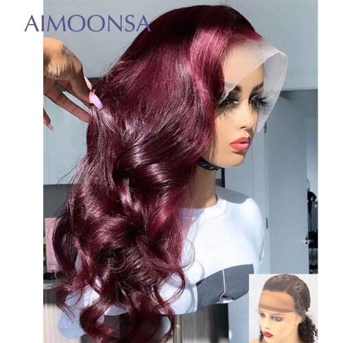 99J Burgundy Lace Front Wig Human Hair Colored Human Hair Wigs Burgundy Wig Lace Wigs Human Hair Body Wave Deep T Part 150% Remy
