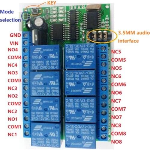 AD22A08 8-channel DTMF audio decoding relay intelligent home controller remote control module