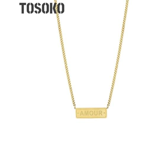 TOSOKO Stainless Steel Jewelry Hip Hop Long Letter Clavicle Neck Chain Folding Necklace Woma BSP777