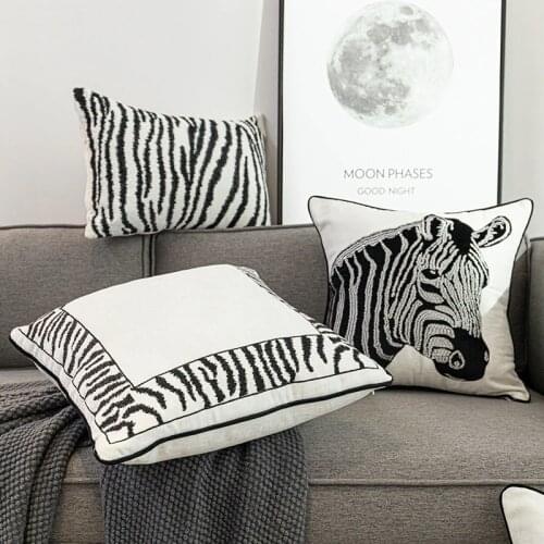 DUNXDECO Animal Collection Cushion Cover Decorative Pillow Case Modern Simple Luxury Soft Zebra Embroidered Sofa Chair Coussin