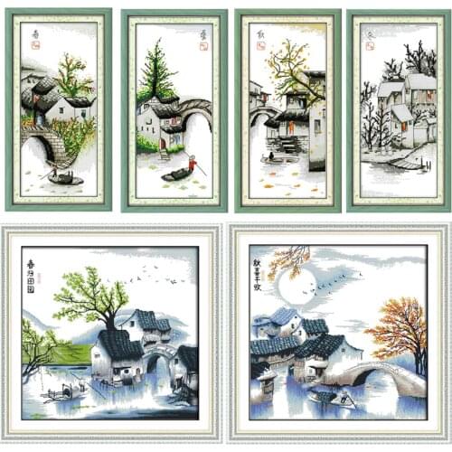 Four seasons Landscape Chinese Cross Stitch 11CT Dmc Counted Cross Stitch Patterns Cross sStitch Kits Embroidery Needlework Sets