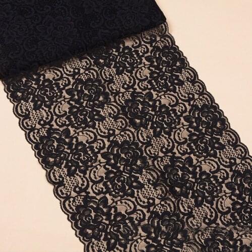 10yards 30cm Width Elastic Lace Sewing Ribbon Guipure Lace Trim Black Stretch Fabric Warp Knitting DIY Garment Accessories