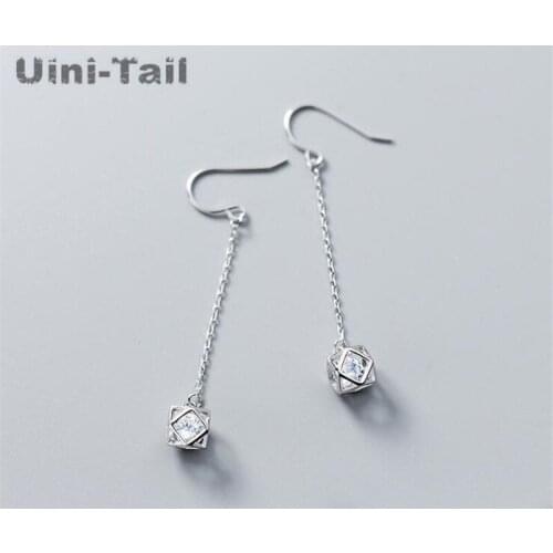 Uini-Tail hot new 925 sterling silver hollow geometric spherical long earrings hollow design fashion personality tide flow GN941