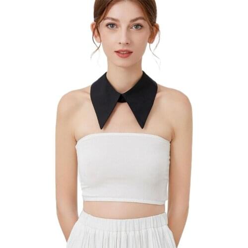 K3NF European Women Girls Faux False Collar Office Lady Blouse Detachable Simple Black Pointed Lapel Choker Necklace Decor