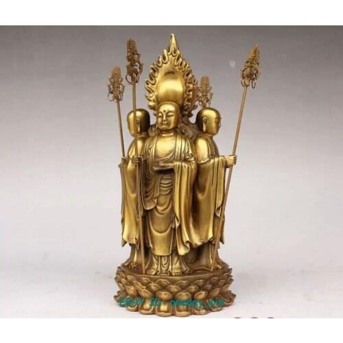 Chinese bronze 4-face Ksitigarbha buddha statue Figure 8.5"H vases sculpture, Garden Decoration Brass Bronzeroom Art Statue