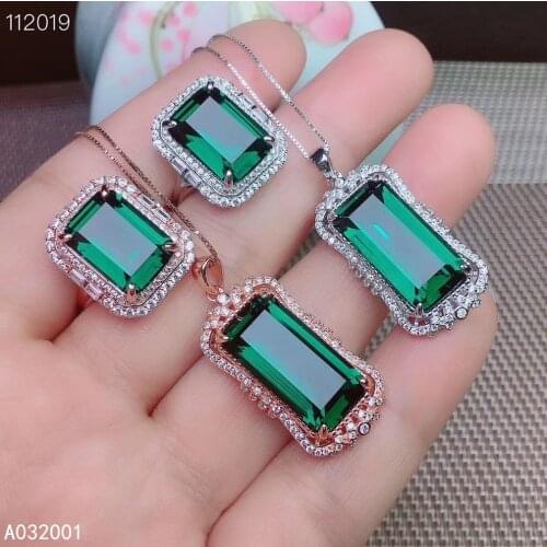 KJJEAXCMY fine jewelry Green crystal 925 sterling silver women pendant necklace chain ring set elegant