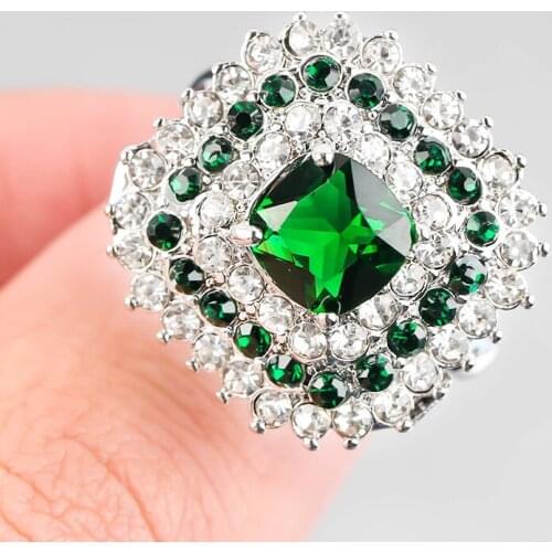 Classic Filled Crystal Rings for Women Jewelry Green Stone Engagement Wedding Bridal Couple Finger Rings Party Jewelry Gift