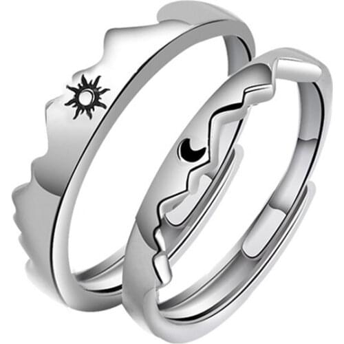 2021 Sterling Silver Rings Engagement Couple Rings Sun And Moon 2in1 Open Adjustable Rings Кольца 2021 Тренд Кольца Для Женщин