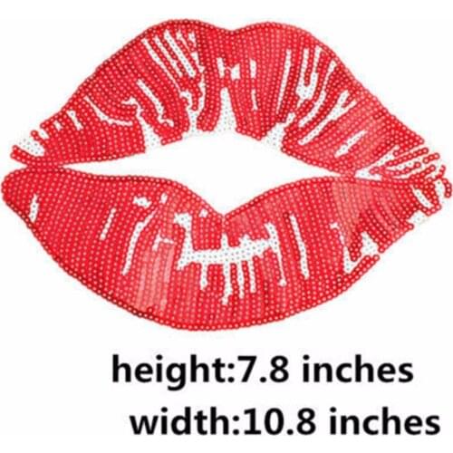 Red Lips Sequins Embroidered Applique Iron On Patches Clothes Bag Hat Fabric