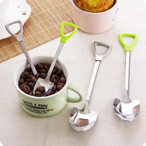 Creative Shovel Style Coffee Spoon 2 Small Spoon 2 Long Tea Spoon Stainless Steel Ladle