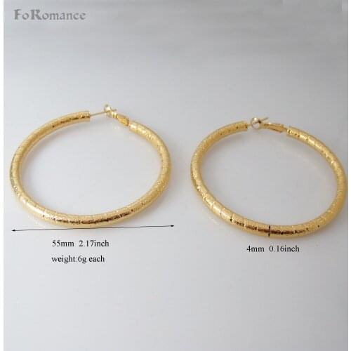 MIN ORDER 10$ CAN MIX/ NEW SCRUB SURFACE WITH CARVED LINES YELLOW GOLD COLOR ROUND HOOP EARRING DIAMETER 35 50 55 MM AVAILABLE